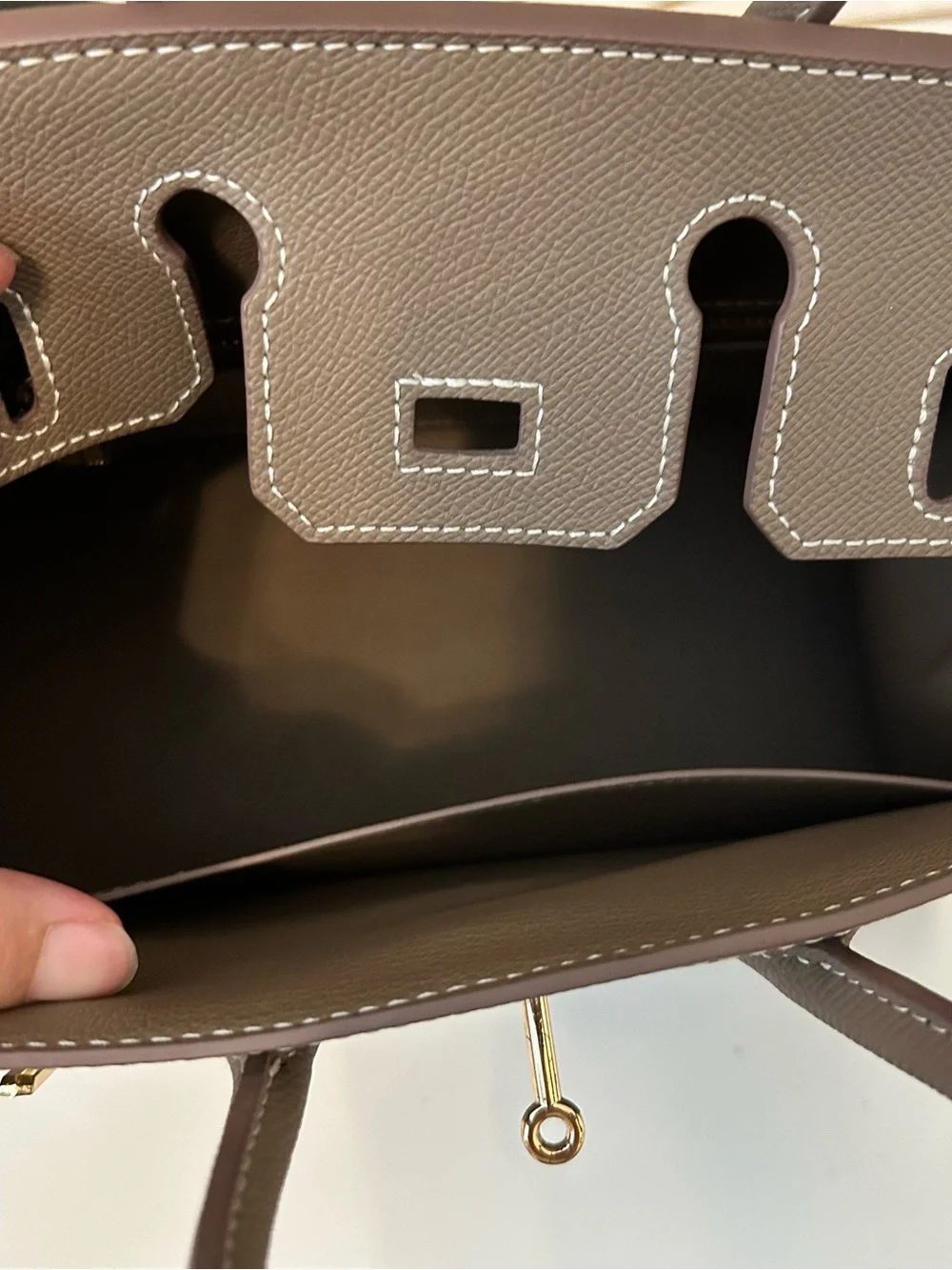 25cm Etaupe Epsom Top Handle Leather Satchel